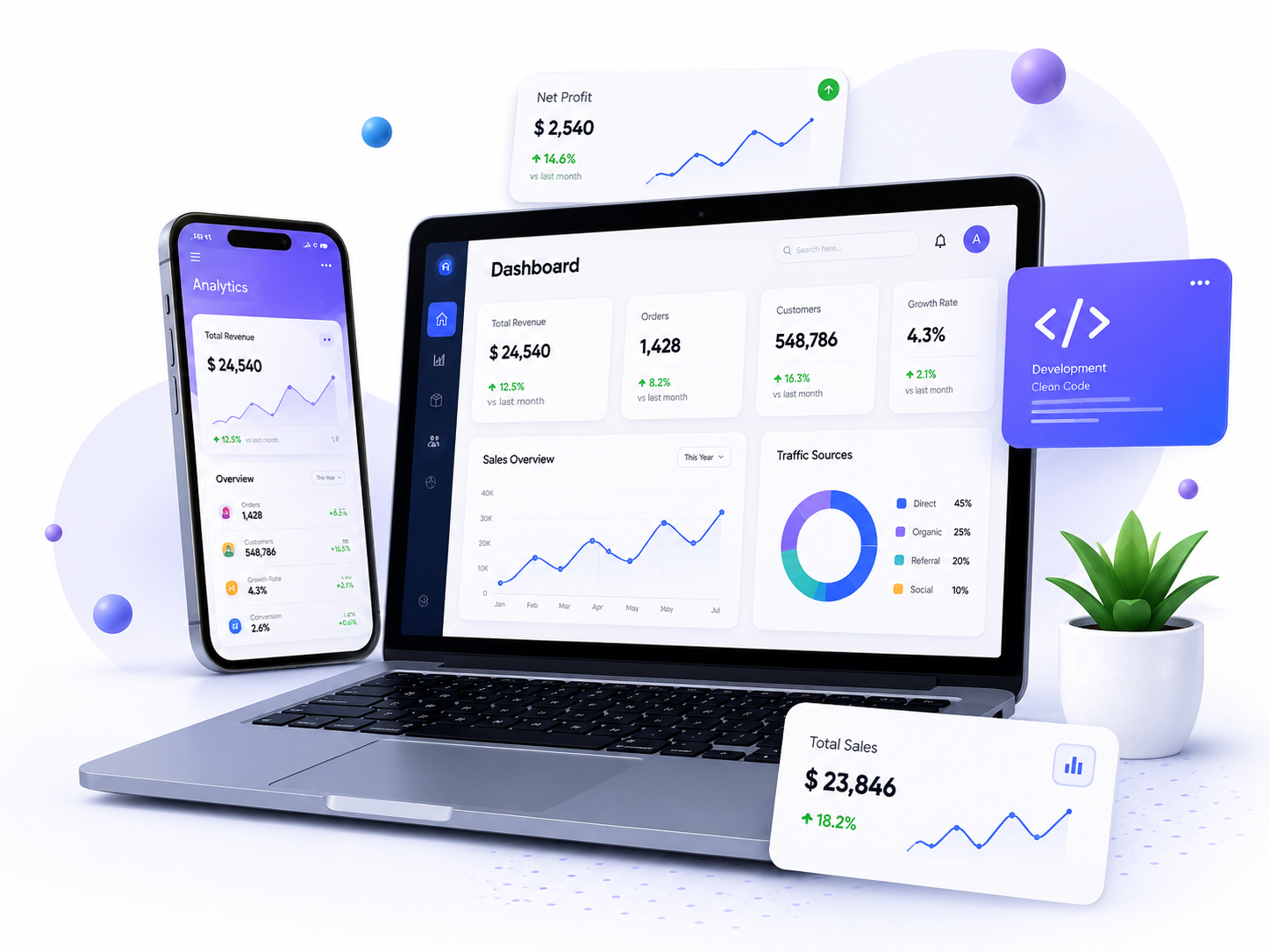 Modern website, app and dashboard development illustration